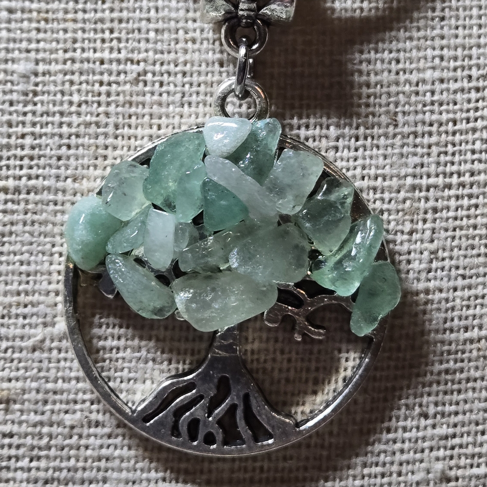 Silver Tree of Life Pendant with Green Stones